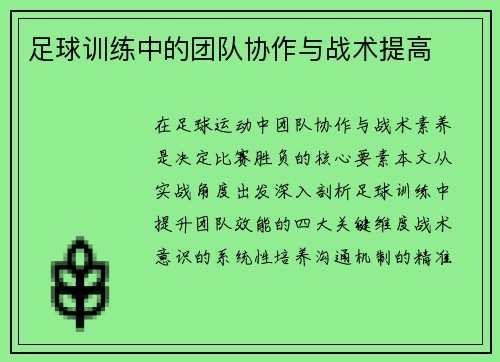 足球训练中的团队协作与战术提高